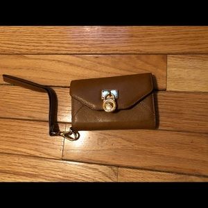 Michael Kors light brown wallet with wrist strap